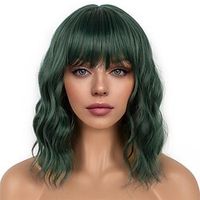 donkergroene korte bob pruiken met pony voor vrouwen losse golvende pruik krullend golvend schouderlengte bob synthetische cosplay pruik voor meisjes kleurrijke kostuumpruiken st.patrick's day Lightinthebox - thumbnail