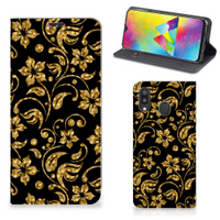 Samsung Galaxy M20 Smart Cover Gouden Bloemen - thumbnail