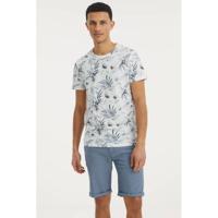 Tom Tailor Denim T-shirt met all over print wit/blauw