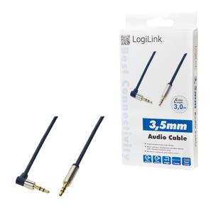 LogiLink CA11300 Jackplug Audio Aansluitkabel 3.00 m Donkerblauw (mat) 90° haaks naar boven