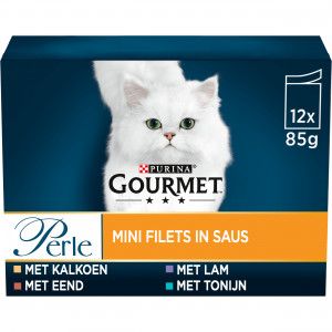 Gourmet Perle Mini Filets in saus met kalkoen/eend/tonijn/lam nat kattenvoer 85 gr zakjes 4 x (12 x 85 g)