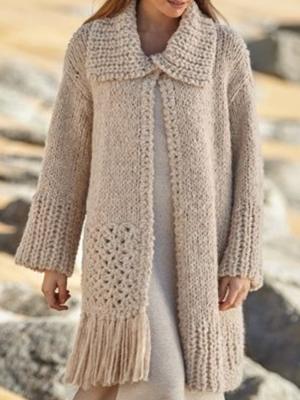 Boho Tassel Plain Yarn Long Sleeve Cardigan