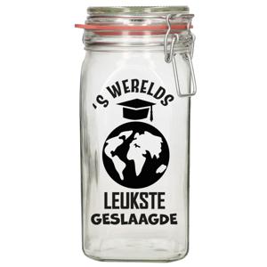 Cadeau voorraadpot - geslaagd - glas - 12 x 7 cm - 1,5L - afgestudeerd cadeau - snoeppot