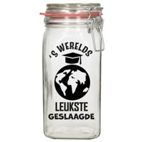 Cadeau voorraadpot - geslaagd - glas - 12 x 7 cm - 1,5L - afgestudeerd cadeau - snoeppot - thumbnail