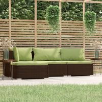 4-delige Loungeset met kussens poly rattan bruin - thumbnail