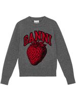 GANNI pull à logo en maille intarsia - Gris