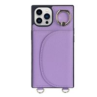 iPhone 14 hoesje - Backcover - Pasjeshouder - Portemonnee - Ringhouder - Koord - Kunstleer - Paars