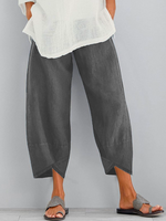 Plain Loosen Cotton Casual Elastic Band Pants