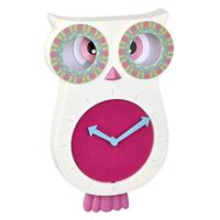 TFA Dostmann kinderwandklok Lucy, 60.3052.02, kwartsuurwerk, pendule klok in uil-vorm, ideaal voor de kinderkamer, roze, (L) 207 x (B) 62 x (H) 332 mm