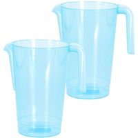 Schenkkan/waterkan - 2x - blauw - 1500 ML - kunststof - 20 x 18 x 20,5 cm