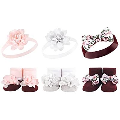 Hudson Baby Infant Girl Headband and Socks Giftset, Pink Burgundy, One Size