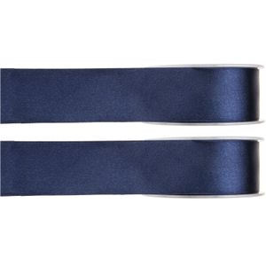 2x Hobby/decoratie navyblauwe satijnen sierlinten 1,5 cm/15 mm x 25 meter