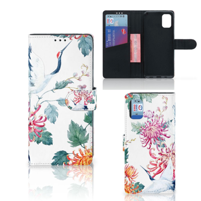 Samsung Galaxy M51 Telefoonhoesje met Pasjes Bird Flowers Samsung Galaxy M51 Telefoonhoesje met Pasjes Bird Flowers