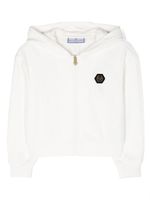 Philipp Plein Junior hoodie zippé à patch logo - Blanc - thumbnail