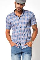 Desoto Heren Overhemd Blauw Button Down Ruiten Print Slim Fit