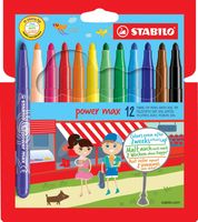 STABILO power max viltstift, etui van 12 stuks in geassorteerde kleuren