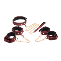 XR Brands 6-Piece Velvet Burgundy Bondage Set with Cuffs, Collar and Belt - thumbnail