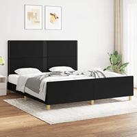 vidaXL Bedframe met hoofdeinde stof zwart 180x200 cm, bed, ledikant, tweepersoonsbed, slaapmeubel, bedbodem, bedden, slaapmeubels, slaapmeubelen