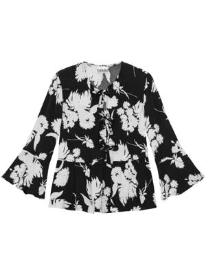 GANNI Blouse met bloemenprint en peplum afwerking - Zwart