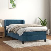 vidaXL Boxspring met matras fluweel donkerblauw 100x200 cm