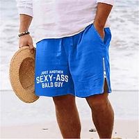 Voor heren Korte broek Zomer korte broeken Strandshorts Vetoketju Trekkoord Elastische taille Brief Comfort Ademend Korte Dagelijks Feestdagen Uitgaan Katoenmix Hawaii Casual Leger Groen Marine Blauw Lightinthebox - thumbnail