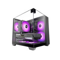 MARS GAMING MC-VISIONM, Compacte MicroATX Gaming Behuizing, Driedubbel Gehard Glas, Dubbele Kamerstructuur, Ondersteuning voor Waterkoeling tot 240mm, Mini-Tower PC Ruime Interne Capaciteit, Zwart