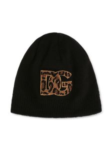 Dolce & Gabbana Kids bonnet en laine à patch logo - Noir