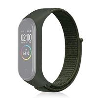 By Qubix - Nylon Geweven Bandje Compatible met Xiaomi Mi Band 3/4 / 5/6 / 7 - Legergroen - Compatible Xiaomi bandje