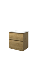 Proline polystone Elegant wastafelonderkast met 2 asymmetrische lades en polystone wastafel met 1 kraangat 60 x 62,5 x 46 cm, ideal oak / glanzend wit