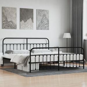 Bedframe met hoofd- en voeteneinde metaal zwart 200x200 cm