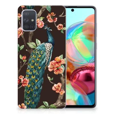 Samsung Galaxy A71 TPU Hoesje Pauw met Bloemen Samsung Galaxy A71 TPU Hoesje Pauw met Bloemen