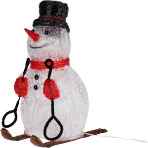 Kerstverlichting figuur - sneeuwpop - op ski - rode sjaal - 25 x 19 x 31 cm - LED