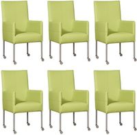 Set van 6 Felgroene leren moderne eetkamerstoelen Spark - poot rond rvs met wiel - Toledo Leer Lime (felgroen leer) - thumbnail