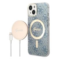 Guess 4G Edition Bundle Pack iPhone 14 Hoesje & Draadloze Oplader - Blauw - thumbnail