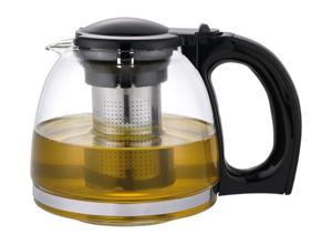 Michelino Glazen theepot 1,2L - Theefilter - Ergonomisch handgreep - Zwart