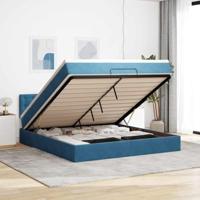 vidaXL Ottoman bed met matras en LED's 160x200cm fluweel donkerblauw, bedframe, ottoman bedframe, bedframe met opbergruimte onder het bed