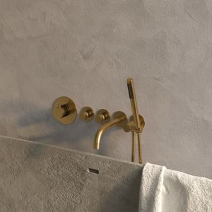 Badkraan Inbouw Set Brauer Gold Edition Thermostatisch met Uitloop en Staaf Handdouche Geborsteld Goud Brauer