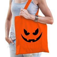 Pompoen gezicht halloween trick or treat katoenen tas/ snoep tas oranje