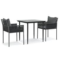 vidaXL 3-delige Tuinset met kussens poly rattan en staal, tuin set, tuinmeubel set, tuin tafel, tuinmeubelset, tuintafel, tuinstoel, tuin stoel