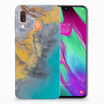 Samsung Galaxy A40 TPU Siliconen Hoesje Marble Blue Gold