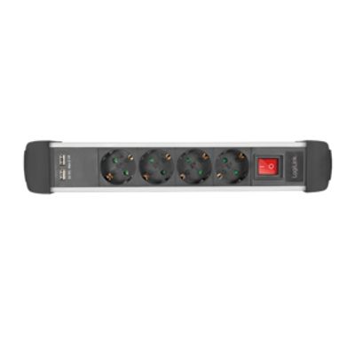LogiLink LPS237U Stekkerdoos met schakelaar Zwart, Zilver Randaarde stekker 1 stuk(s)
