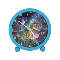 Depesche 13313 Dino World Galaxy - wekker in blauw voor kinderen, met dinosaurusmotief, stille klok met lichtfunctie, inclusief batterij