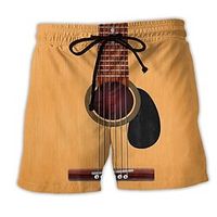 Voor heren Boardshorts Zwemshorts Lange zwembroeken Trekkoord met Mesh-voering Elastische taille Grafische prints Gitaar Sneldrogend Korte Casual Dagelijks Feestdagen Hawaii Boho Geel Micro-elastisch Lightinthebox