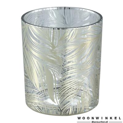 Marsh Clear glass tealight gold feather leave L