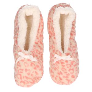 Roze panterprint/luipaardprint ballerina pantoffels/sloffen voor dames