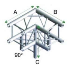 Showtec GQ30-012 3-weg truss koppelstuk, Hoek 90° + omlaag