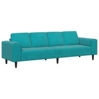 Turquoise Velvet 4-Zits Bank zonder Ottomane, Hout 250 x 77 x 76 cm, Matte Afwerking, Tapered Poten, Plush Stoelen, Rechte Armleuningen, Binnengebruik, Montage Vereist, Moderne Sofa voor de Woonkamer