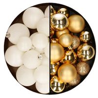 Kerstballen 60x stuks - mix goud/wol wit - 4-5-6 cm - kunststof - thumbnail