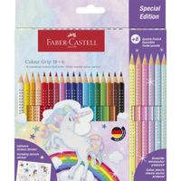 Faber Castell FC-201543 Colour Grip Kleurpotloden 18 Stuks + 6 Sparkle Pastel Kleurpotloden en Unicorn Stickers - thumbnail