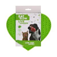 Eat Slow Live Longer Lekmat in hartvorm, 19 x 23 cm, anti-snuffelmat, slow feeder, snuffelmat, 100% siliconen, vaatwasmachinebestendig, voor hond of kat, antischrokbak, groen